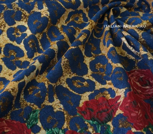 Жаккард D&G купон с розами, синие пятна, 01820к-1