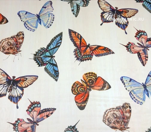 Шифон (жоржет) "Бабочки крупные", фон белый, 16341-1