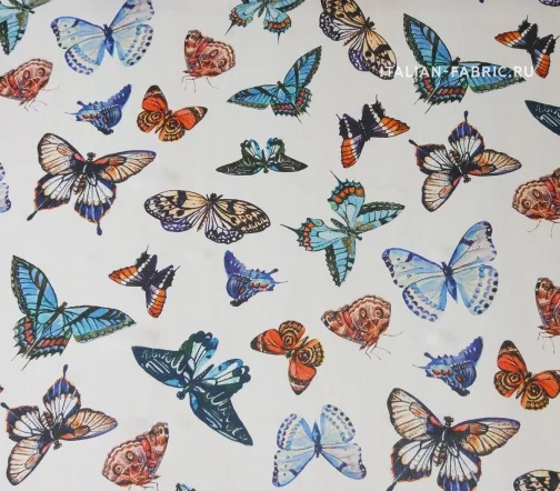 Шифон (жоржет) "Бабочки мелкие", фон белый, 16331-1