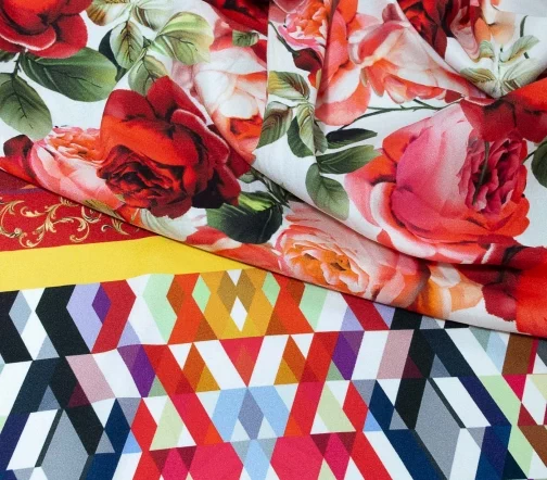 Шелк креповый "Мамбо", купон, фон белый, 02119к