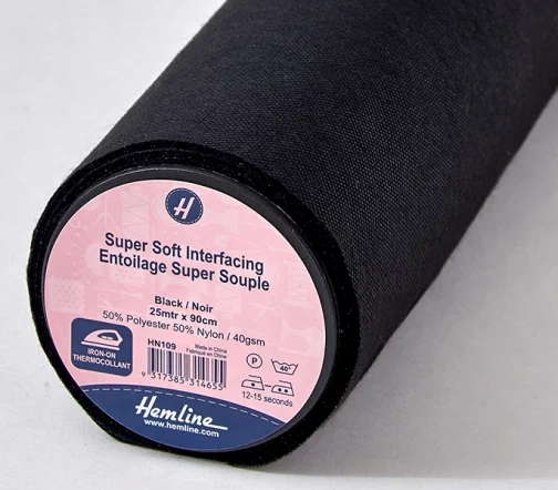 HN109 Флизелин клеевой супертонкий, 40 г/м2, черный, Hemline