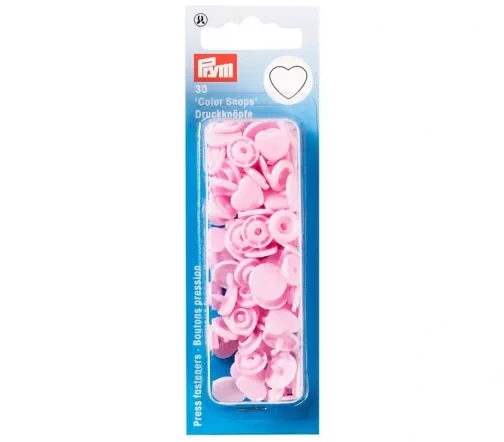 393318 Кнопки Color Snaps сердце, пластик, 12,4мм, цв. бледно-розовый, 30шт, Prym