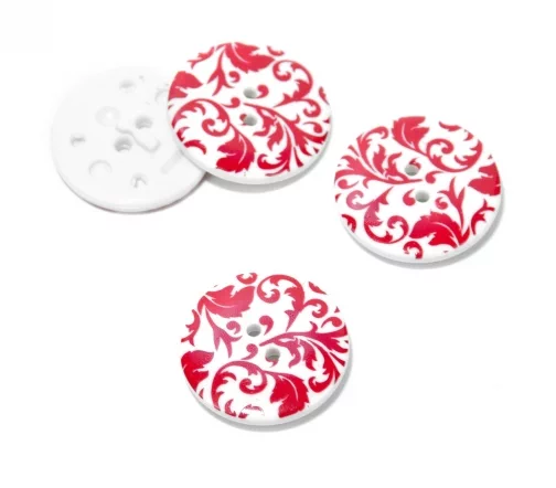 Пуговица DILL "Листья", 2 отв., пластик, цвет белый/красный, 25 мм