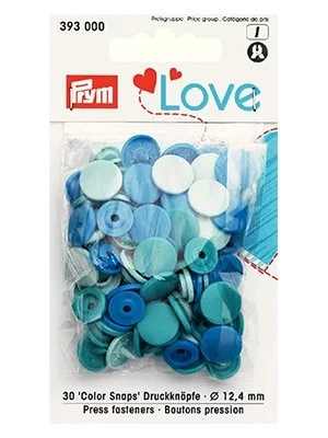 393000 Kнопки Color Snaps Prym Love, цвет голубой/синий, 12,4мм, 30шт, Prym
