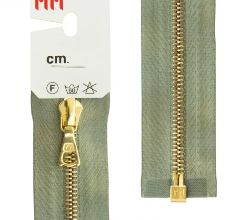 Молния RiRi атласная, металл, разъём, 1замок 4мм 60см, подвеска Flach, цепь GO, цвет 5884, оливковый