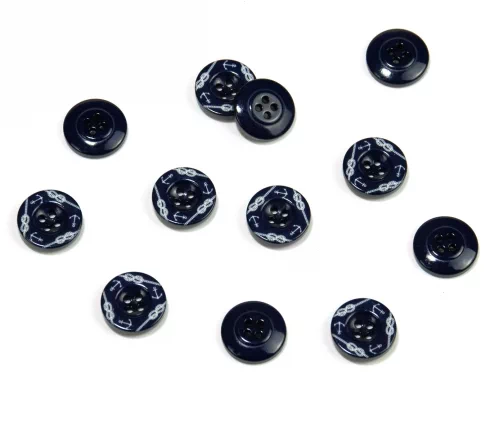 Пуговица Union Knopf "Якоря", 4 отв., пластик, цвет т.синий, 12 мм