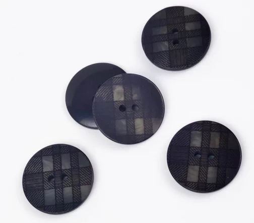 Пуговицы, Union Knopf, "Круглые в клеточку и полоску", 2 отв., пластик, цвет черно-серый, 23 мм
