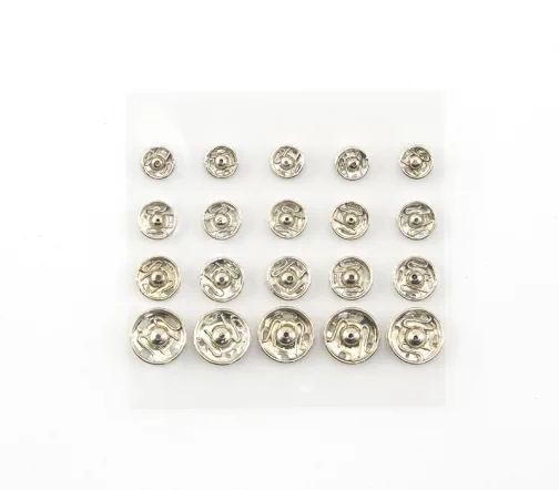 420.99 Кнопки пришивные, металл, 6, 7, 9 и 11 мм, 20 пар, цвет никель, Hemline