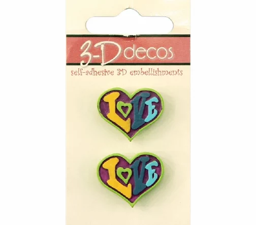 Декоративный элемент "Сердце" 3-D decos, самоклей, 2,5х2,1 см, пластик, 2 шт.