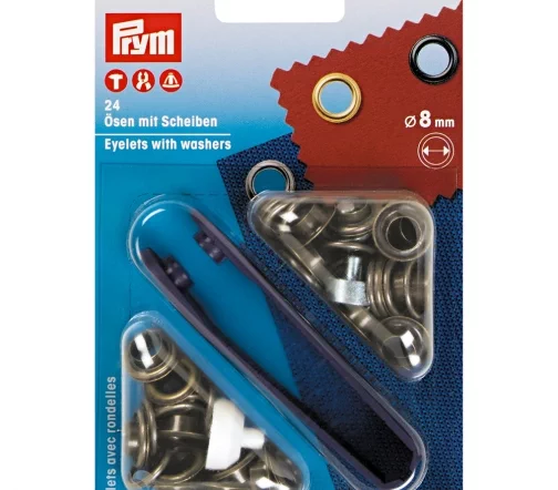 541362 Люверсы с инструментом для установки, 8 мм, 24 шт., цвет состаренная латунь, Prym