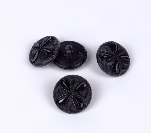 Пуговица Union Knopf со стразами, на ножке, пластик, цвет черный, 20 мм