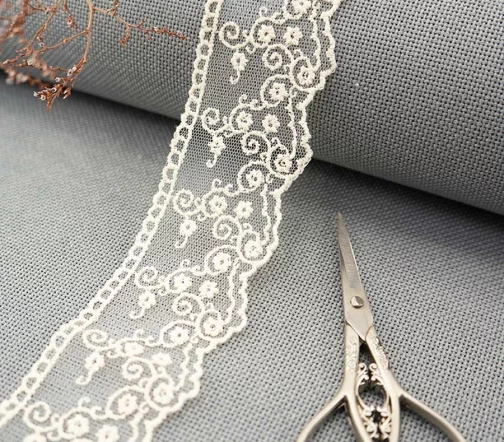 Кружево вышивка на тюле GOODMAN, ширина 42 мм, уп./3,5 м, цвет бежевый