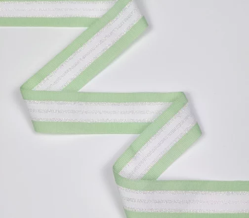 Лента репсовая с люрексом Union Knopf, 30 мм, цвет 24 светло-зеленый