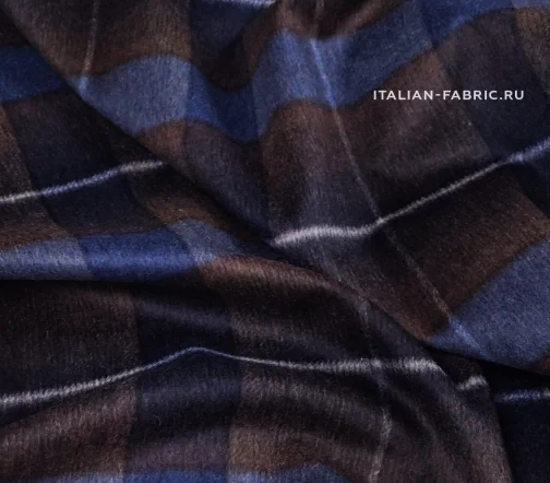 Шерсть костюмная в клетку, цвет синий/коричневый/молочный, 1092118
