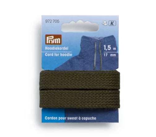 972705 Шнур для худи, ширина 17мм, коричневый хаки, 1,5м, PRYM
