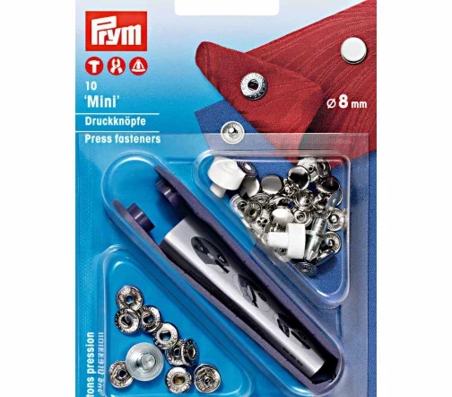 390360 Кнопки MINI, латунь, цвет серебристый, 8 мм, 10 шт, Prym