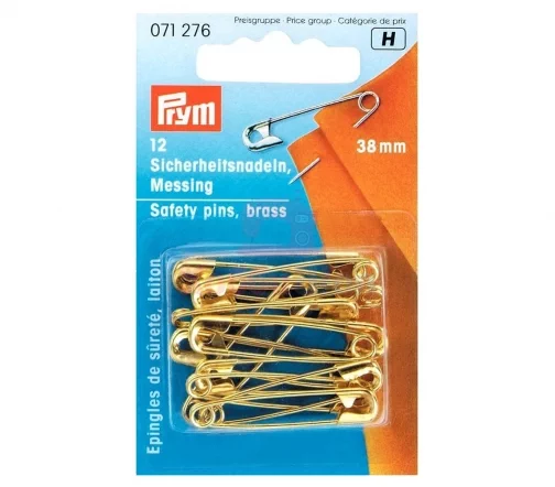 071276 Булавки английские, со спиралью, латунь, 38мм, серебр.цв., 12шт., Prym