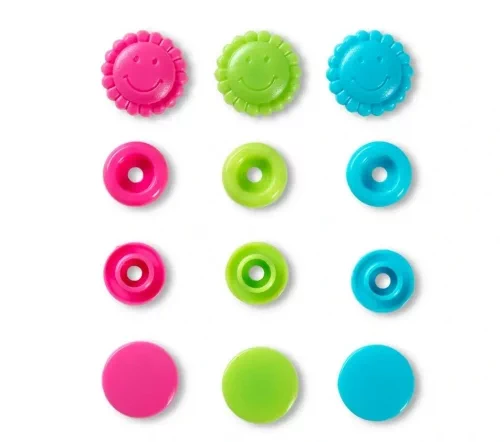 393081 Kнопки Color Snaps Prym Love цветок, пластик, 13,6мм, цвет бирюз/зелен/роз, 21шт, Prym