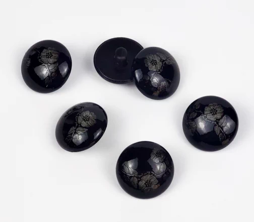 Пуговица, Union Knopf, "Цветы", на ножке, пластик, цвет черно-серый, 20 мм