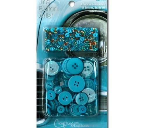 Набор пуговиц и бисера "Button Artist", "Buttons& Beads Turquoise", цвет бирюзовый