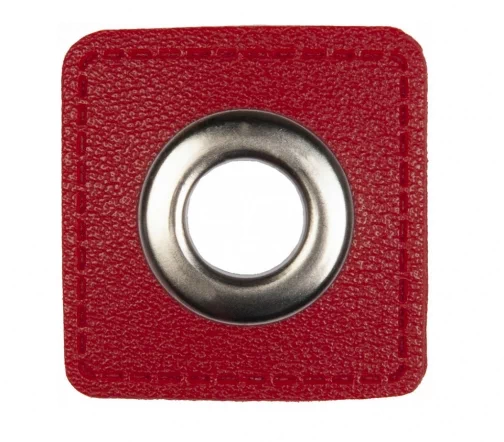 Люверс пришивной на патче HKM "Квадрат", 3,3см, 2шт., цвет красный, арт. 1200/10