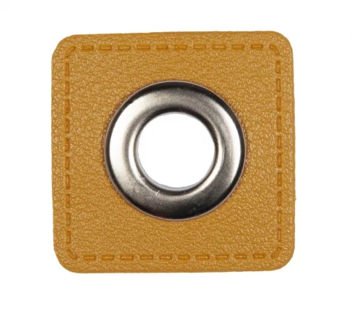 Люверс пришивной на патче HKM "Квадрат", 3,3см, 2шт., цвет горчичный, арт. 1200/40