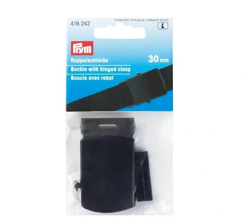 416242 Пряжка для ремня, с откидывающейся крышкой, 30мм, сталь, цвет черный, Prym