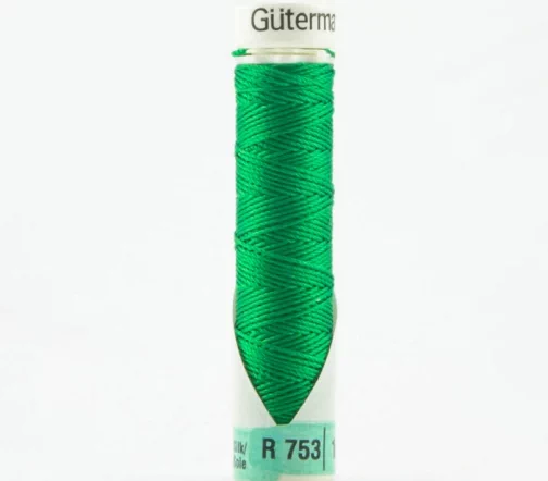 Нить Silk R 753 для фасонных швов, 10м, 100% шелк, цвет 396 ярко-зеленый, Gutermann 703184