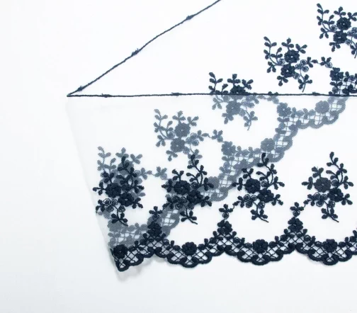 Кружево IEMESA (вышивка на тюле), ширина 12 см, цвет темно-синий
