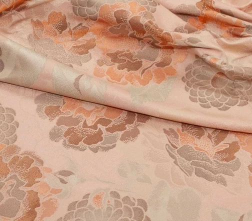 Жаккард купон "Цветы серо-карамельные", фон персиковый, 01945к