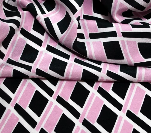 Шелк плательный "Ромбы", цвет черный/розовый/молочный, 6082202