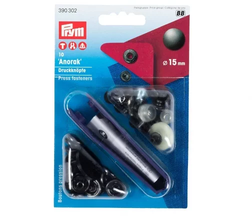 390302 Кнопки Anorak, латунь, цвет черненный, 15 мм, 10 шт, Prym