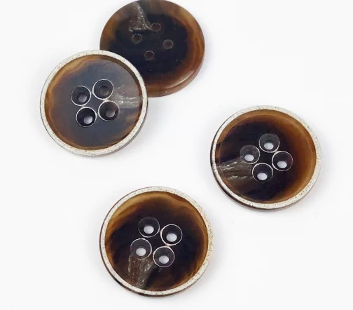 Пуговицы, Union Knopf, круглые, с бортиком, 4 отв., пластик, цвет коричневый под рог, 23 мм