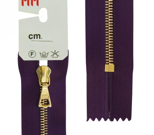 Молния RiRi атласная, металл, неразъём, 4 мм 18 см, подвеска Flach, цепь GO, цвет 2510, т.фиолетовый