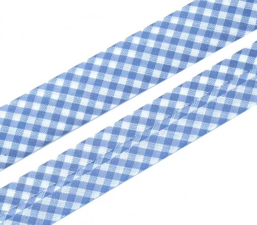 Косая бейка SAFISA в клетку, 20мм, цвет 04, голубой/белый