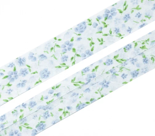 Косая бейка SAFISA с цветами, 20 мм, col. 01, оттенки голубого