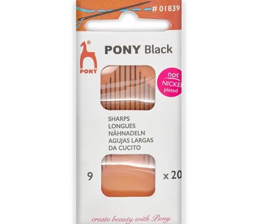 Иглы ручные для шитья Black Sharps, № 9, 20 шт., цвет черный, PONY 01839
