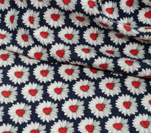 Жаккард стрейч хлопковый "Ромашки на синем", 00727-2