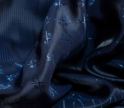 Подкладочная ткань жаккард купон "Иглы и полоски", цвет темно-синий, 1092208к