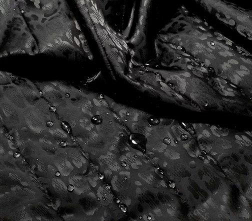 Мембранная курточная стеганая ткань на синтепоне R.Cavalli "Леопард", цвет черный/серый, 6112215
