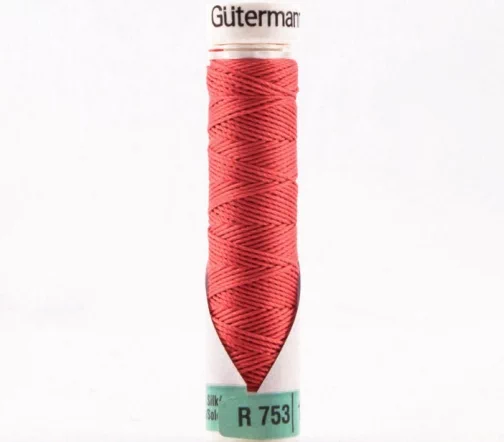 Нить Silk R 753 для фасонных швов, 10м, 100% шелк, цвет 896 грейпфрутовый, Gutermann 703184