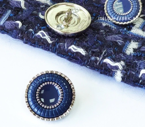 Пуговица Gafforelli "Ампир", на ножке, металл/пластик, цвет серебро/темно-синий, 22 мм
