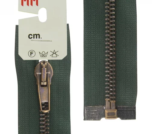 Молния RiRi металл разъём, 1 замок 5 мм 70 см, подвеска АТ, цепь антик медь, цвет 2818, хвойный