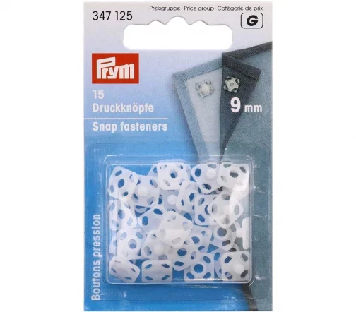 347125 Кнопки пришивные квадратные, пластик, цвет белый, 9мм, 15шт, Prym