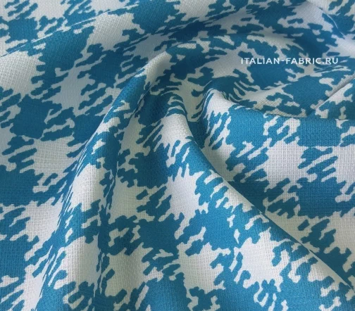 Хлопковая рогожка-стрейч "Бирюзовая клетка", фон молочный, 01733