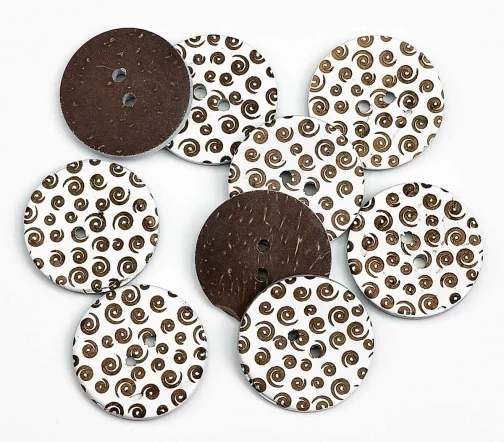 Пуговица Sandra, 25 мм, 2 отв., кокос, цвет белый/коричневый