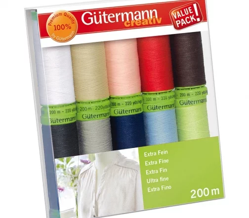 Набор нитей Extra Fein, 200 м, 10 катушек, Gutermann 731150-Col.1