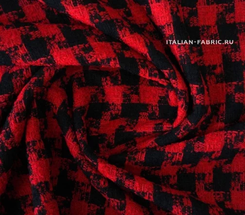 Шерсть костюмно-пальтовая "собачий клык", цвет красный/черный, 01278-1