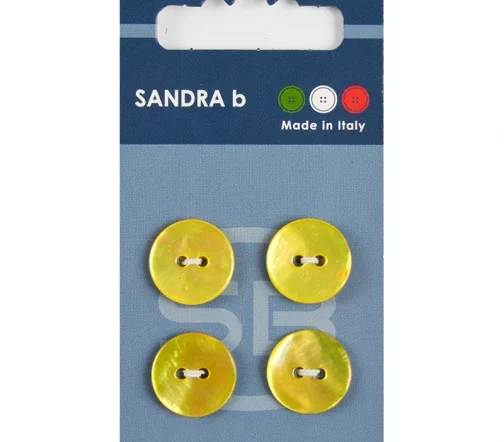 Пуговицы Sandra, 15 мм, 2 отв., нат.перламутр, 4 шт., цвет желтый, CARD037