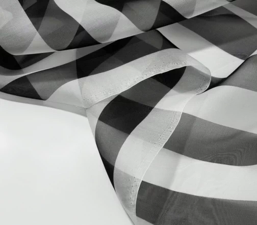 Органза шелковая в черную/молочную полоску, 1102212